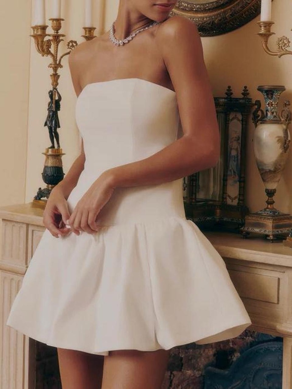 Nana Jacqueline Strapless White Mini Dress with bubble Skirt